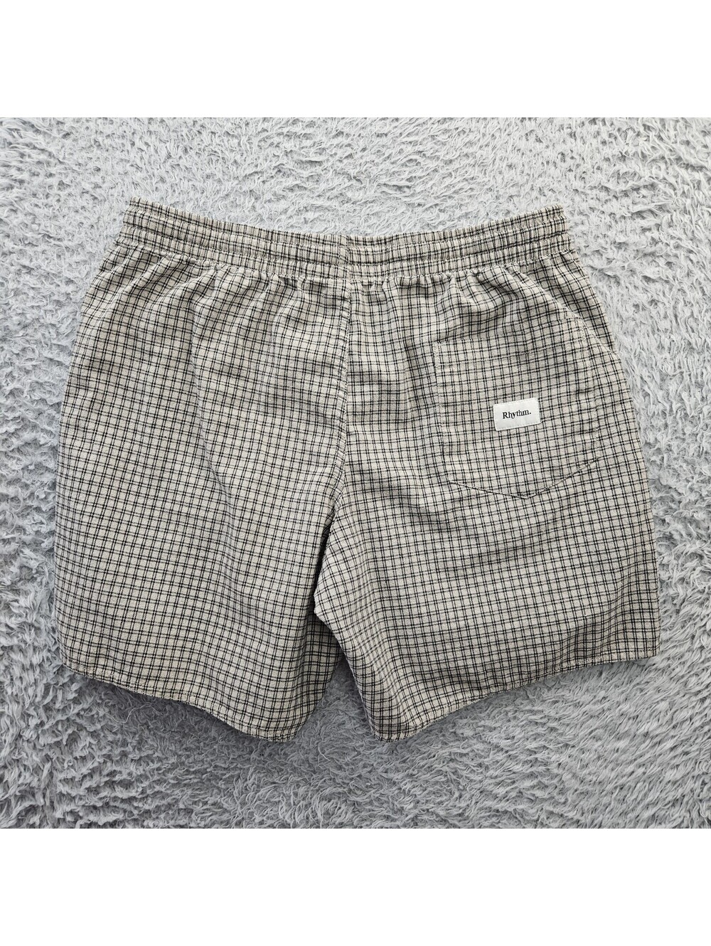 Rhythm Huckberry Linen Blend Shorts Men 34x7 Tan Check Relaxed - Picture 4 of 9